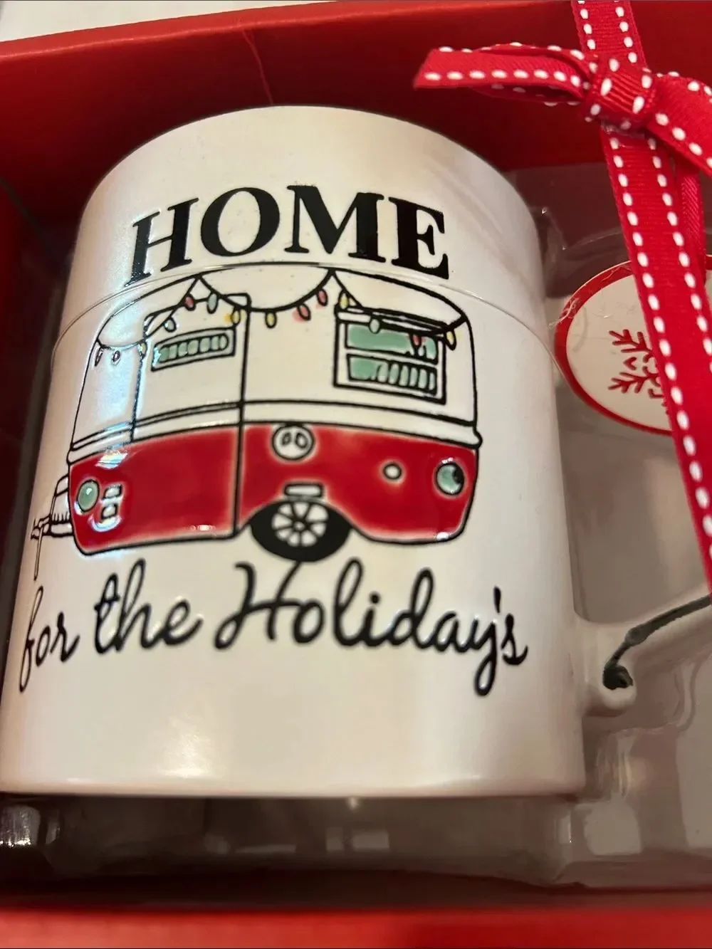 Spectrum Christmas RV CAMP Mug & Matching Ornament Holiday Gift Box Set Blue NWT